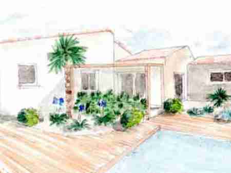 Projet terrasse pergola bois jardin et bordure piscine perigny 17