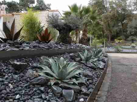 Jardin avec fond mineral agave Corten ile de re